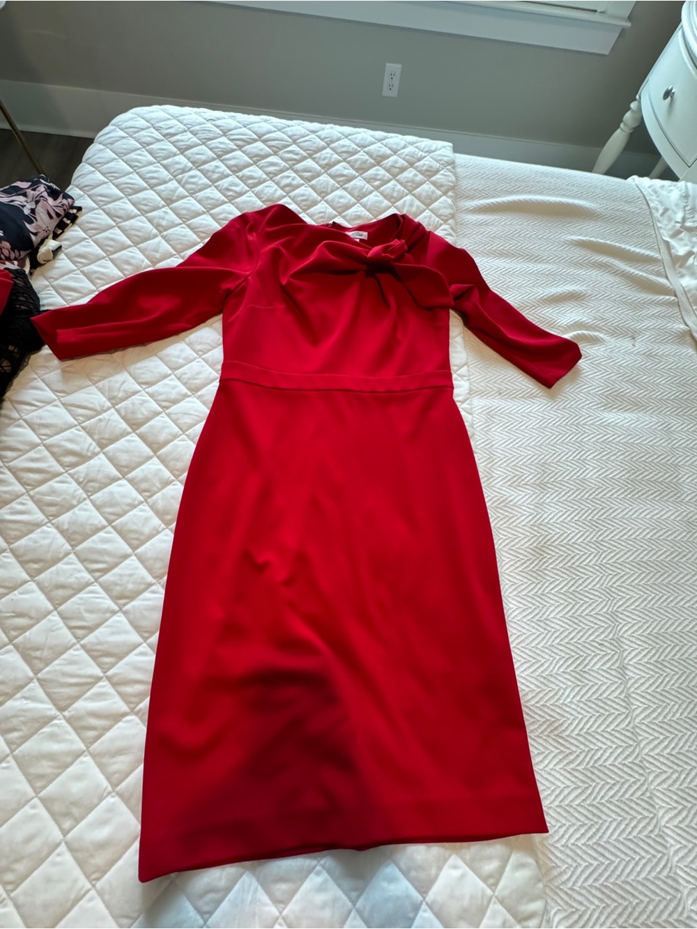 Calvin Klein Red Bow-Detail Long Sleeve Dress